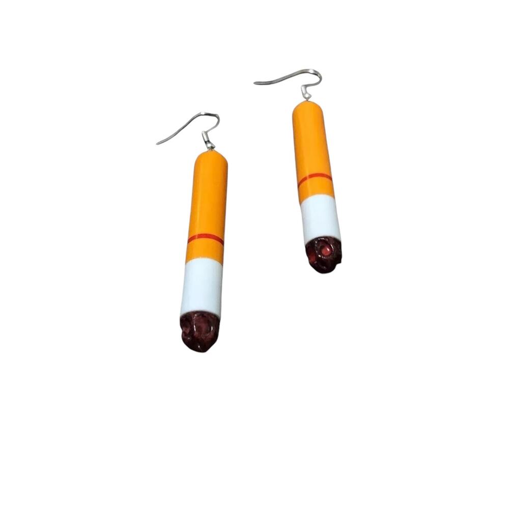 Retro Quirky Fun Creative Novelty Cigarette Butt Dangle Acrylic Earrings - Picture 2 of 2